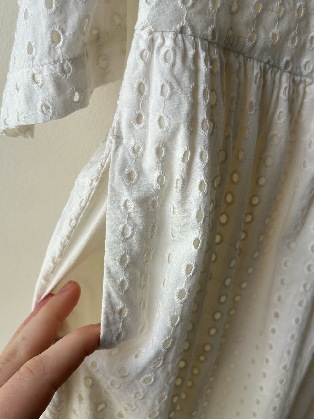 A New Day 100% Cotton Eyelet Cottagecore Midi Dress Puff Half Sleeves Off-White - Picture 11 of 12